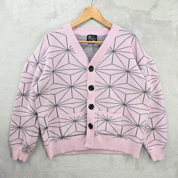 Steady Hands Nezuko Cardigan Womens XL Pink Demon Slayer Geometric Anime Manga - Picture 1 of 11